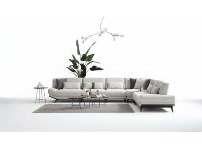 Wäiss Wunnzëmmer Garnitur Eckcanapé L-Form Couch Säitentafel Canapé 2-deelech