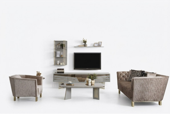 Modern Gri Wäistzëmmer Garnitur Luxus TV-Schaf Wandschränken Regaler