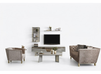 Modern Gri Wäistzëmmer Garnitur Luxus TV-Schaf Wandschränken Regaler
