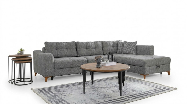 Gréisst L-Form Eckdivan Designer Wunnzëmmer Sofa Luxus Canapéë Holzmöbel
