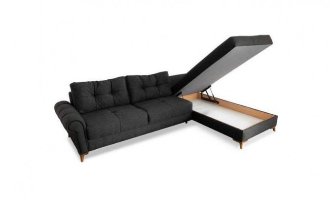 Schwaarz Eckcanapé Modern L-Form Couch Wunnzëmmer Polster Eckcanapé Nei
