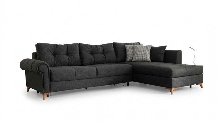 Schwaarz Eckcanapé Modern L-Form Couch Wunnzëmmer Polster Eckcanapé Nei