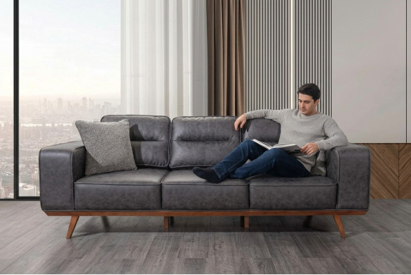 Modern gro Salz-3-Sëtzer Polstermöbel Luxus Ledersofa Wunnzëmmer Miwwelen