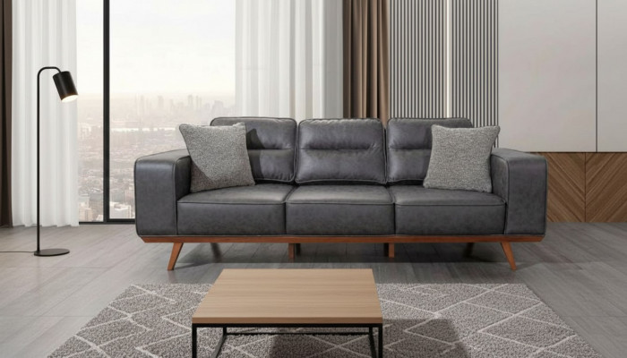 Modern gro Salz-3-Sëtzer Polstermöbel Luxus Ledersofa Wunnzëmmer Miwwelen