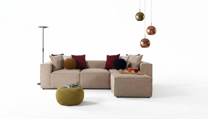 Beige Wunnzëmmer Luxus Ecksof L-Form Sofa Polster Modern Couchen Nei