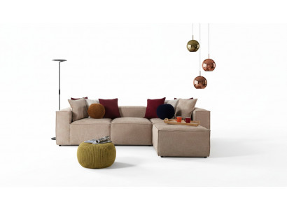 Beige Wunnzëmmer Luxus Ecksof L-Form Sofa Polster Modern Couchen Nei