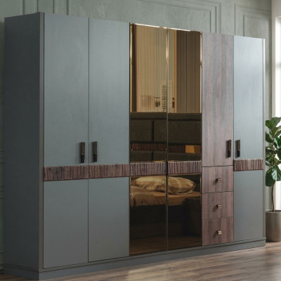 Groussen, gréingen, Kleederschaf fir d'Schlofkummer, Holzkäch, Luxusmiwwelen, Nei.