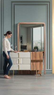 Modern Kommode mat Spigel Designer Kommoden Schlofkummer Garnitur 2-deeleger Set