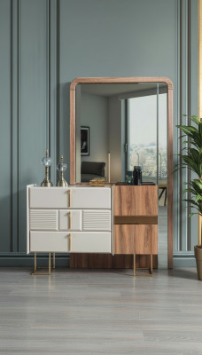 Modern Kommode mat Spigel Designer Kommoden Schlofkummer Garnitur 2-deeleger Set