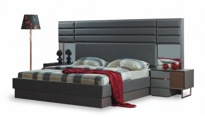 Schlofkummer Ariichtung Luxus Duebelbett Designer Nuetsdëscher 3tlg Set
