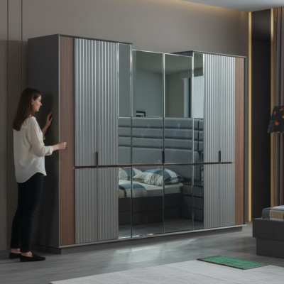 Moderne Glasschaf Luxus Kleederschief Schlofzëmmer Holzmöbel Nei
