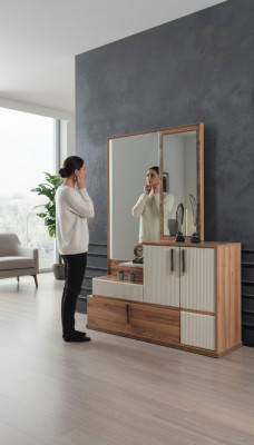 Wäiss-Brong Kommode Spigel Schlofzëmmer Holzmiwwelen Designer Garnitur