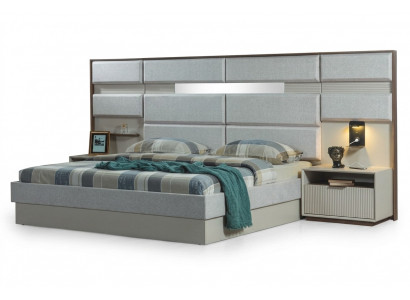 Wäiss Schlofkummermiwwel Designer Duebelbett Luxus 2x Holz Nuetsdëscher