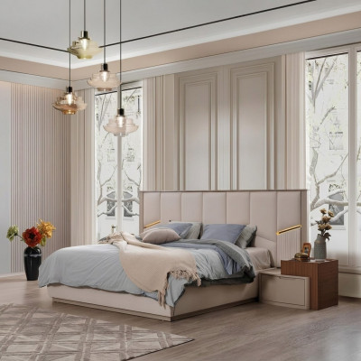 Exklusivt Duebelbett Gepolstert Better Schlofzëmmer Modern Ariichtung