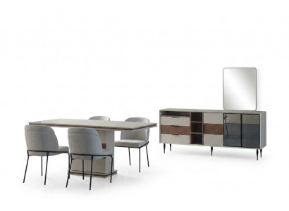 Wäiss Iessgrupp Rektangulären Iessdësch 4x Still Sideboard Luxus Spigel