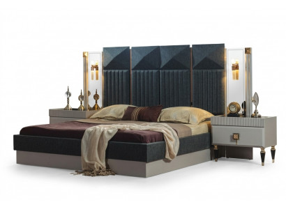 Modern Schlofzëmmer Miwwelen Designer Greift Bett 2x Holz Nuetsdëscher 3tlg