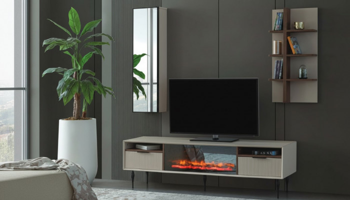Beigefaarweg Wunnwand Designer TV-Schrack Wandregal Luxus Holz Regal 3-Deel Set