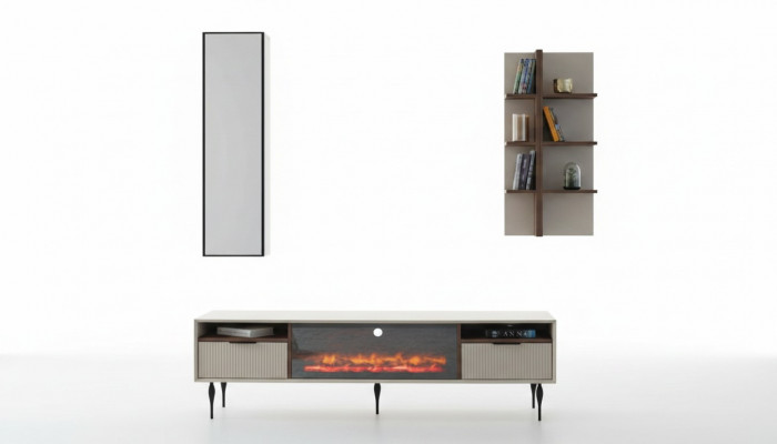 Beigefaarweg Wunnwand Designer TV-Schrack Wandregal Luxus Holz Regal 3-Deel Set
