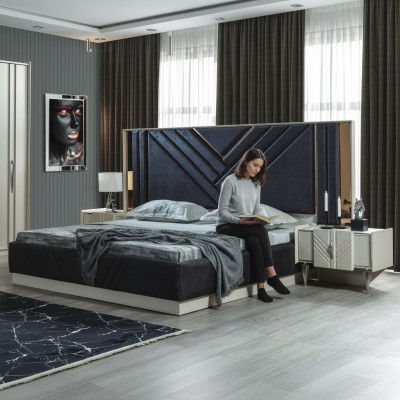 Blo Bett Designer Bettgestell Schlofzëmmer Miwwelen Luxus Nuetsstillen
