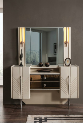 Schlofzëmmer Set Luxus Wäissen Schminktisch Spigel Designer 2-Deeler Set