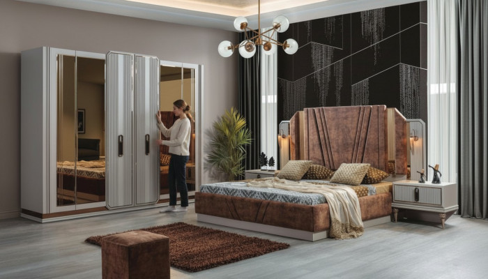 Exklusivt Schlofzëmmer Set Duebelbett 2x Nuetsdëscher Kleederschaf