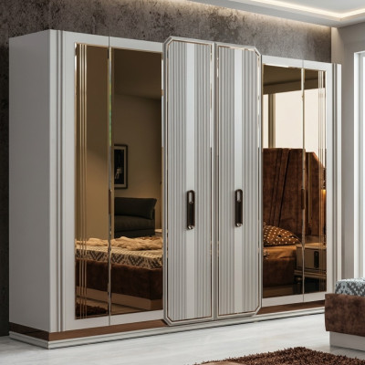 Wäisse Schlofzëmmer Kleederschaf Glas Schaf Holz Schaf Modern Miwwelen