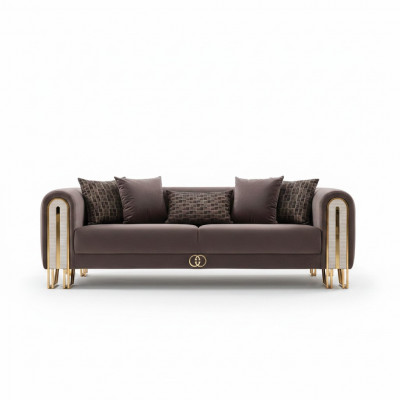 Luxus Couch Gold Metall Sofa Dréisëtzer Couchen Polster Miwwelen 240cm