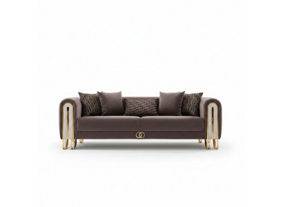 Luxus Couch Gold Metall Sofa Dréisëtzer Couchen Polster Miwwelen 240cm