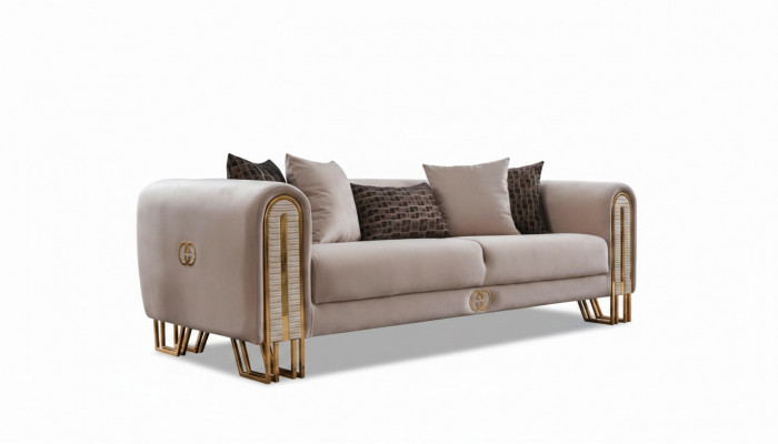 Luxus Sofa Canapé Gold Metall Dräisëtzer Kauten Polster Dräisëtzer Stoff