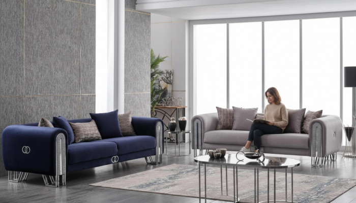 Samtcouch Sëlwer Luxus Sofagarnitur 3+3 Sëtzer Couchen Sofa 2tlg.