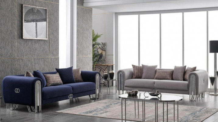 Samtcouch Sëlwer Luxus Sofagarnitur 3+3 Sëtzer Couchen Sofa 2tlg.