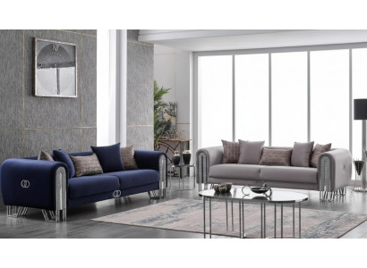 Samtcouch Sëlwer Luxus Sofagarnitur 3+3 Sëtzer Couchen Sofa 2tlg.