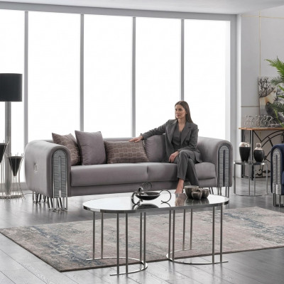 Sofa Luxus Textil Wunnzëmmers Dräi Sëtzer 3 Sëtz Miwwel Canapé 240cm Stoff