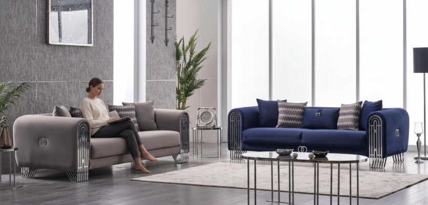 Komplett Set 2 Stéck Luxus Miwwele Polster Stoffer Sofa Garnitur 3+3 Sëtzer Nei