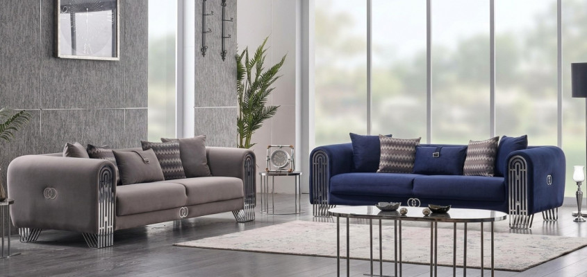 Komplett Set 2 Stéck Luxus Miwwele Polster Stoffer Sofa Garnitur 3+3 Sëtzer Nei