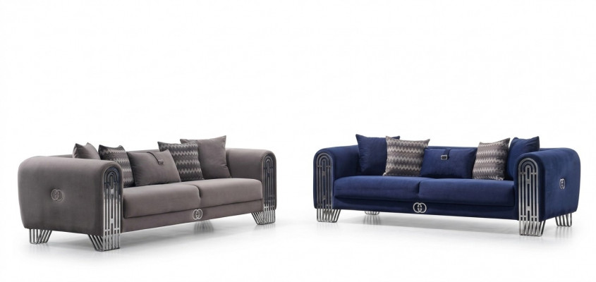 Komplett Set 2 Stéck Luxus Miwwele Polster Stoffer Sofa Garnitur 3+3 Sëtzer Nei
