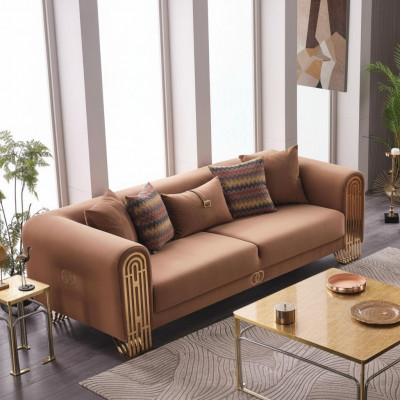Modern Edelstahl Dreesëtzer Luxus Polster Canapé Textilemiwwel Sofa Canapé