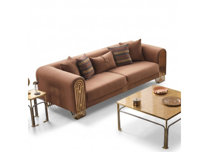Modern Edelstahl Dreesëtzer Luxus Polster Canapé Textilemiwwel Sofa Canapé