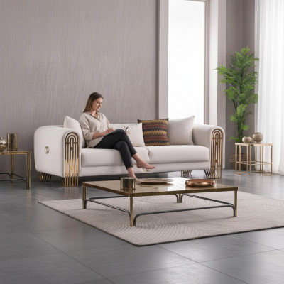 Wäissen Wunnzëmmer Inox Canapé Polstermébel Textil Design Stil Sofa