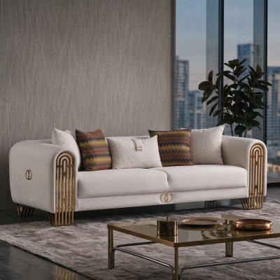 Wäissen Wunnzëmmer Inox Canapé Polstermébel Textil Design Stil Sofa
