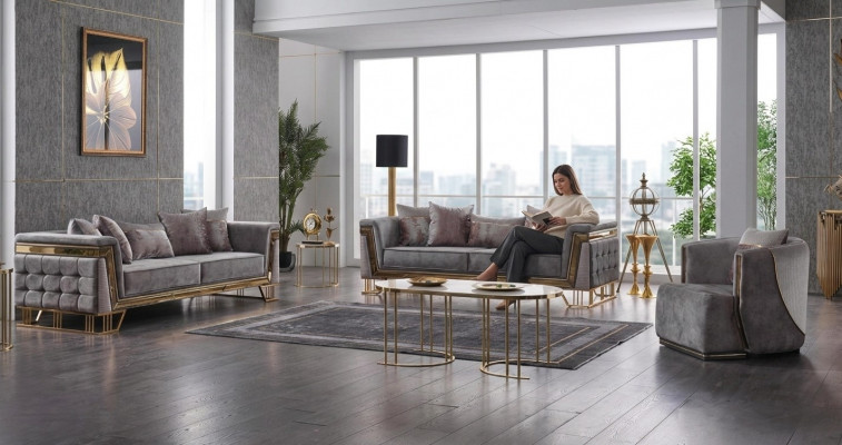 Luxus Gräif Sofagarnitur Dräisëtzer mat Sessell Modern Set Couchen Sofa
