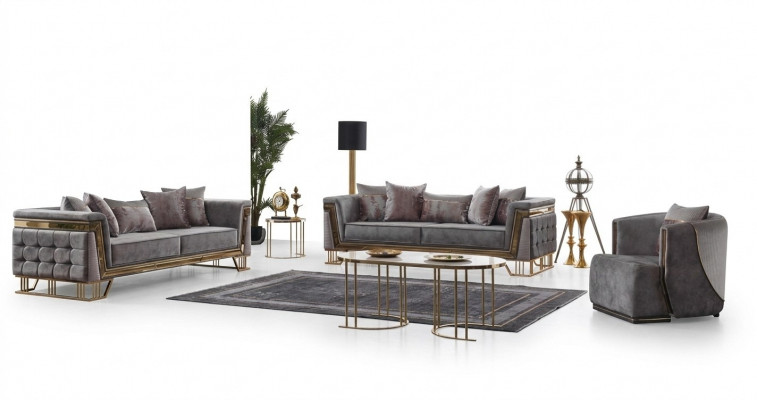 Luxus Gräif Sofagarnitur Dräisëtzer mat Sessell Modern Set Couchen Sofa