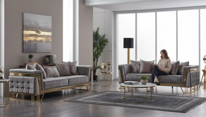 Luxus Sofa Set Designer Garnitur Dräisëtzer Textilmöbel Wunngrupp Modern