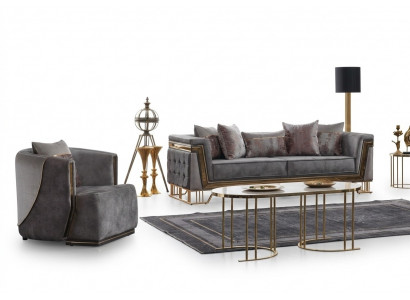 Grau Canapé-Set 3+1 Sëtzer mat Edelstahl Canapé Sofa Polster Set 2-Deeler.