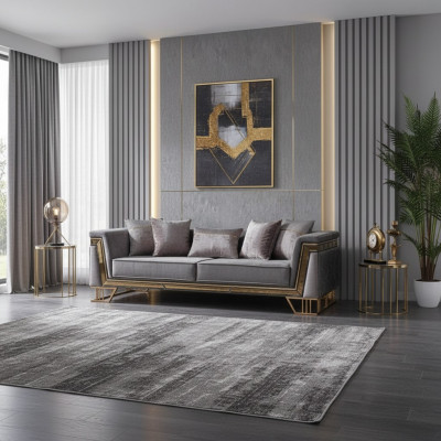 Grousch Sofa mat dräi Plazen am Stil vun engem Luxus Designer Textilsofa.