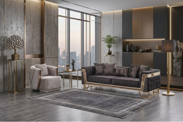Polstersuite Luxus Sofa Dräisëtzer Fotell Modern Wunnzëmmer Canapé