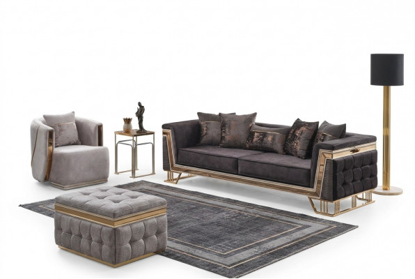 Polstersuite Luxus Sofa Dräisëtzer Fotell Modern Wunnzëmmer Canapé