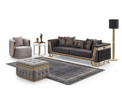 Polstersuite Luxus Sofa Dräisëtzer Fotell Modern Wunnzëmmer Canapé