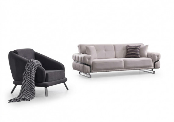 Wunnzëmmer Sofagarnitur Dräisëtzer Fotell Luxus Couch Set 3+1 Sëtzer