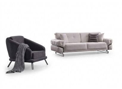 Wunnzëmmer Sofagarnitur Dräisëtzer Fotell Luxus Couch Set 3+1 Sëtzer